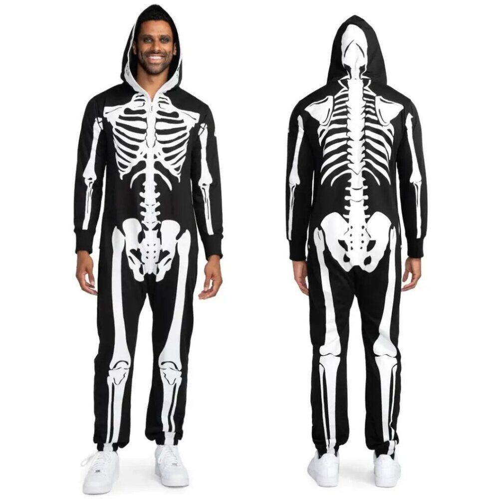 Tipsy Elves Men's Skeleton Hooded Jumpsuit Onesie Costume NWOT Size Small